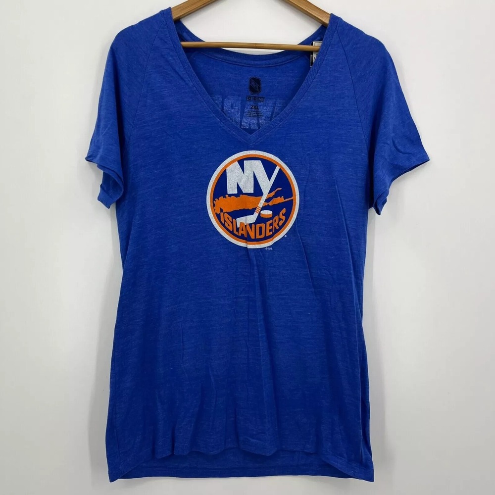 CCM NHL New York Islanders Tavares 91 Blue V-Neck T-Shirt Womens 2XL New NWT